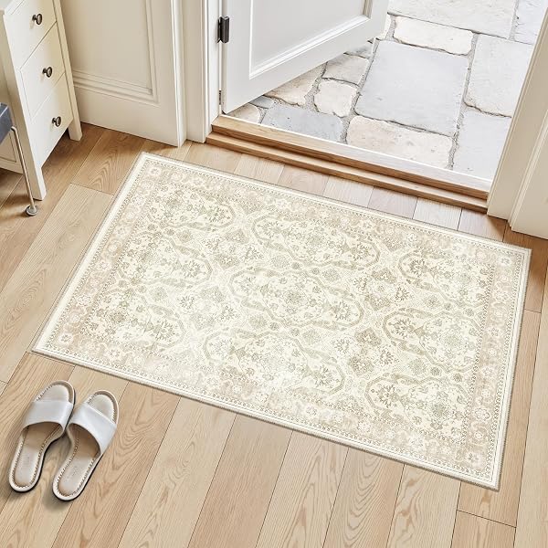 Soalmost 2x3 Washable Rugs for Kitchen Entryway, Small Area Rug Beige/Brown