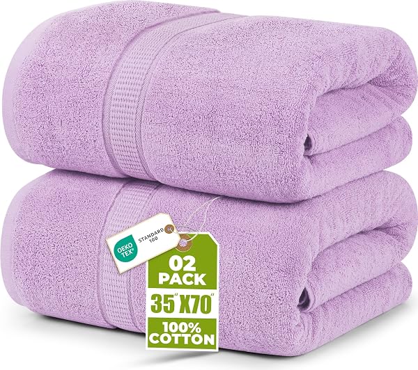 Utopia Towels Jumbo Bath Sheets, 2 Pack, 35x70 in, 600 GSM Cotton, Lavender