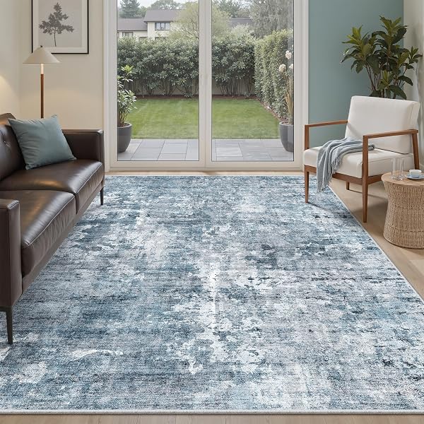 Soalmost Abstract Rug 5x7 Washable Area Rugs for Living Room, Blue/Grey