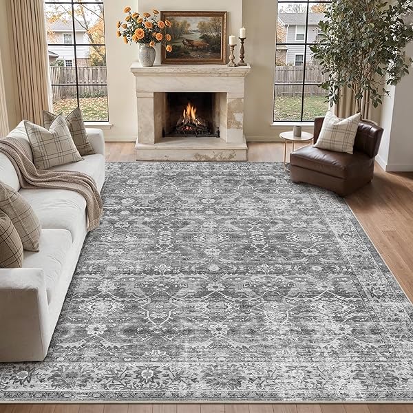 Zeeinx 5x7 Washable Grey Rug for Living Room Vintage Distressed Bedroom Rug