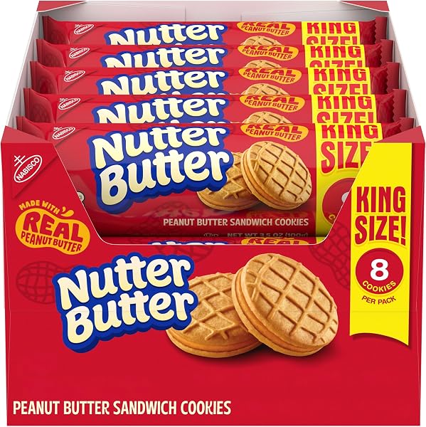 NUTTER BUTTER Peanut Butter Sandwich Cookies, King Size, 10 Snack Packs