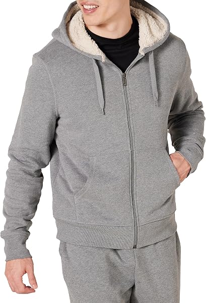 Amazon Essentials Men's Sherpa-Lined Full-Zip Fleece Hoodie Sweatshirt