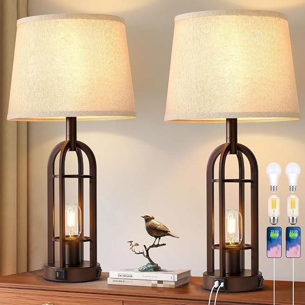 SRJJA Table Lamps for Living Room End Table Set of 2 - Farmhouse Industrial…