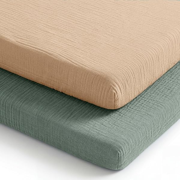 Comfy Cubs Muslin Cotton Bassinet Sheets 2 Pack, Fern and Cream – Soft…