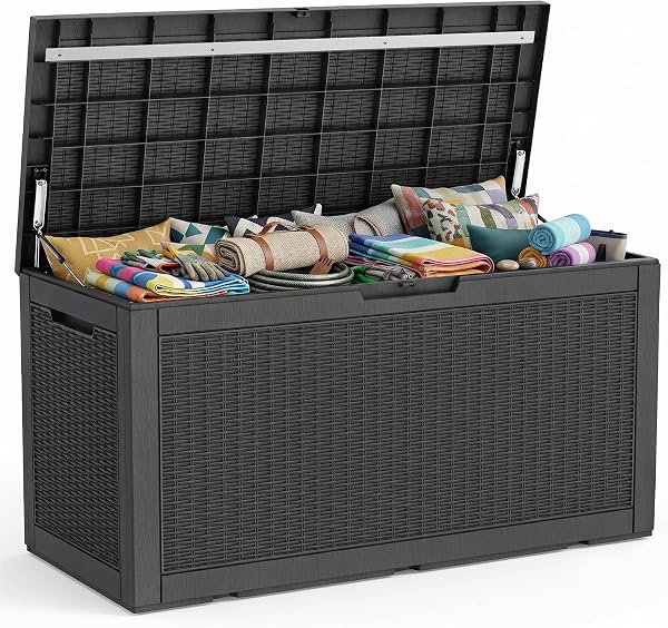 PatioZen 150 Gallon Resin Deck Box, Lockable Patio Outdoor Storage Box for…