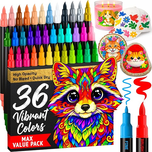 ARTISTRO 36 Dual-Tip Acrylic Paint Marker Pens for Drawing