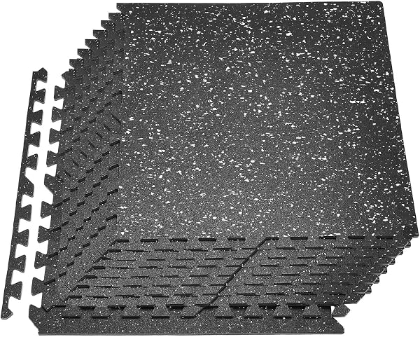 VEVOR 0.4Inch 48sq.ft 12 Tiles Gym Flooring for Home Gym, Rubber Top with…