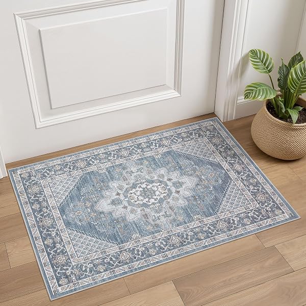 Tortania Area Rug 2x3 Doormat - Washable Vintage Oriental Farmhouse Soft Thin…