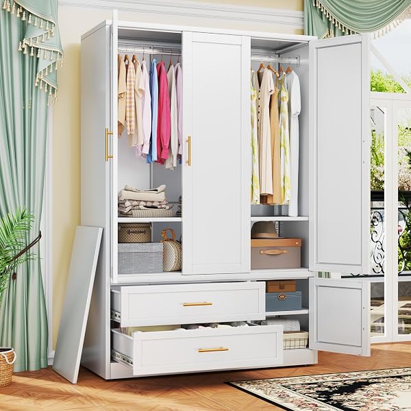 GAIOUS Metal Armoire Wardrobe Closet, Freestanding Clothing Storage Cabinet