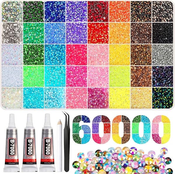 Artdone 60000Pcs Resin Rhinestones 3mm Jelly AB 40Colors Bedazzling Kit