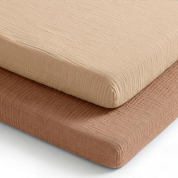 Comfy Cubs Muslin Cotton Bassinet Sheets 2 Pack, Cedar and Cream – Soft…