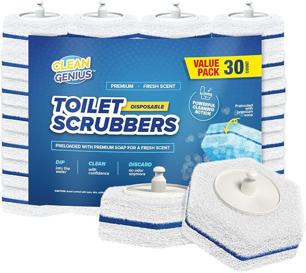 CleanGenius Disposable Prefilled Toilet Cleaning Scrubbers (30 Count)
