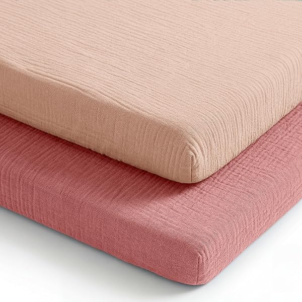 Comfy Cubs Muslin Cotton Bassinet Sheets 2 Pack, Dusty Rose and Blush – Soft…