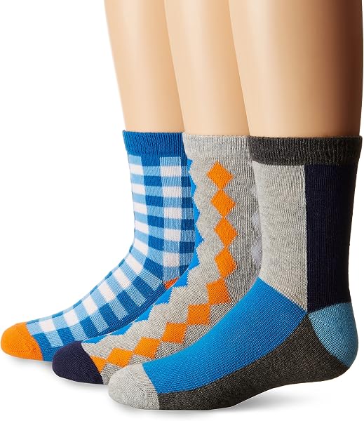 Jefferies Socks Boys' Gingham/Color Block/Argyle Crew Socks 3 Pair Pack