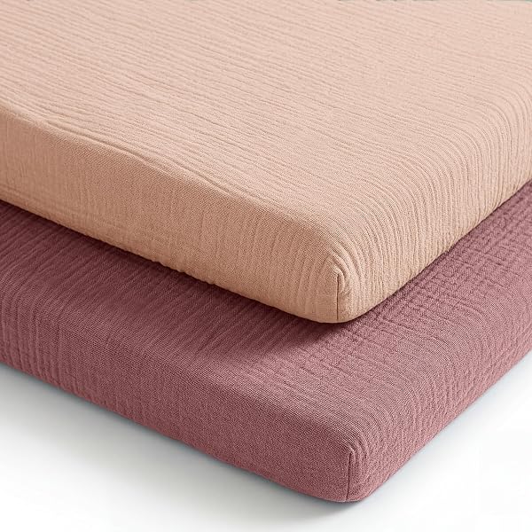 Comfy Cubs Muslin Cotton Bassinet Sheets 2 Pack, Mauve and Blush – Soft…