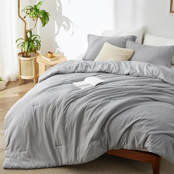 Bedsure Light Grey Twin Comforter Set, College Dorm Room Essentials 2 Pcs