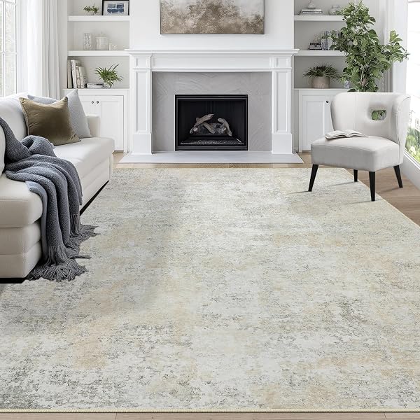 8x10 Area Rugs for Living Room Washable Bedroom Dining Room Beige Grey