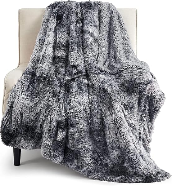 Bedsure Faux Fur Fluffy Fleece Sherpa Blanket Couch Throw Grey 50"x60"